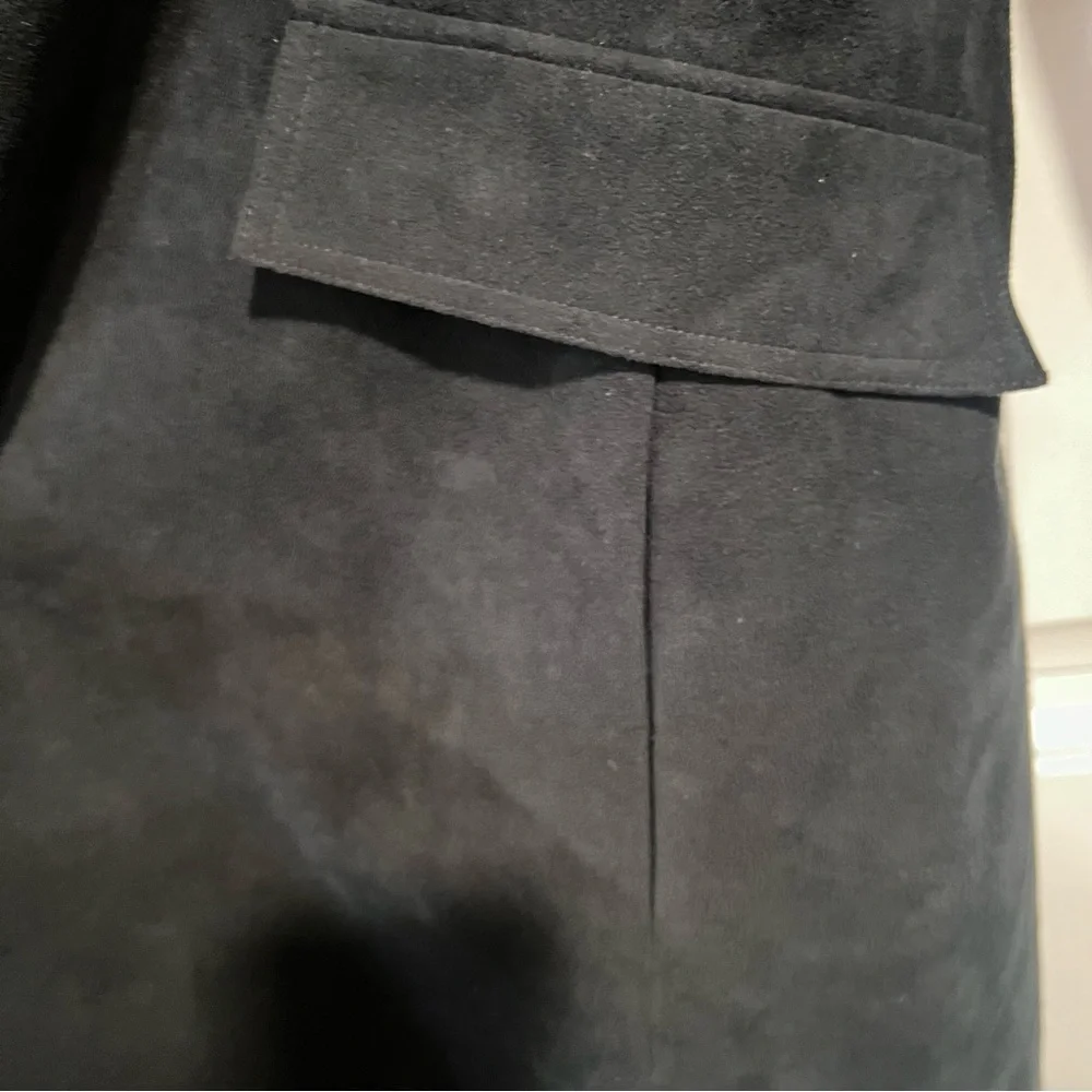 Virginia Holmes Elegant‎ Faux Suede Black Long Coat. Size Medium.